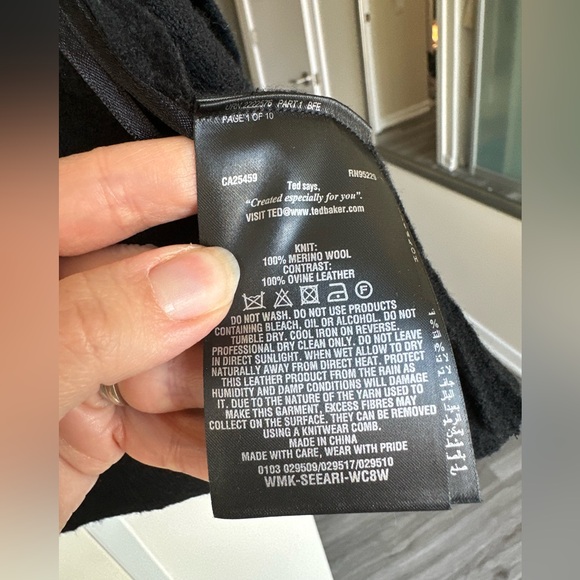 Ted Baker NWOT Black Asymmetric Zip Leather-Trim Wool Jacket - Picture 8 of 16